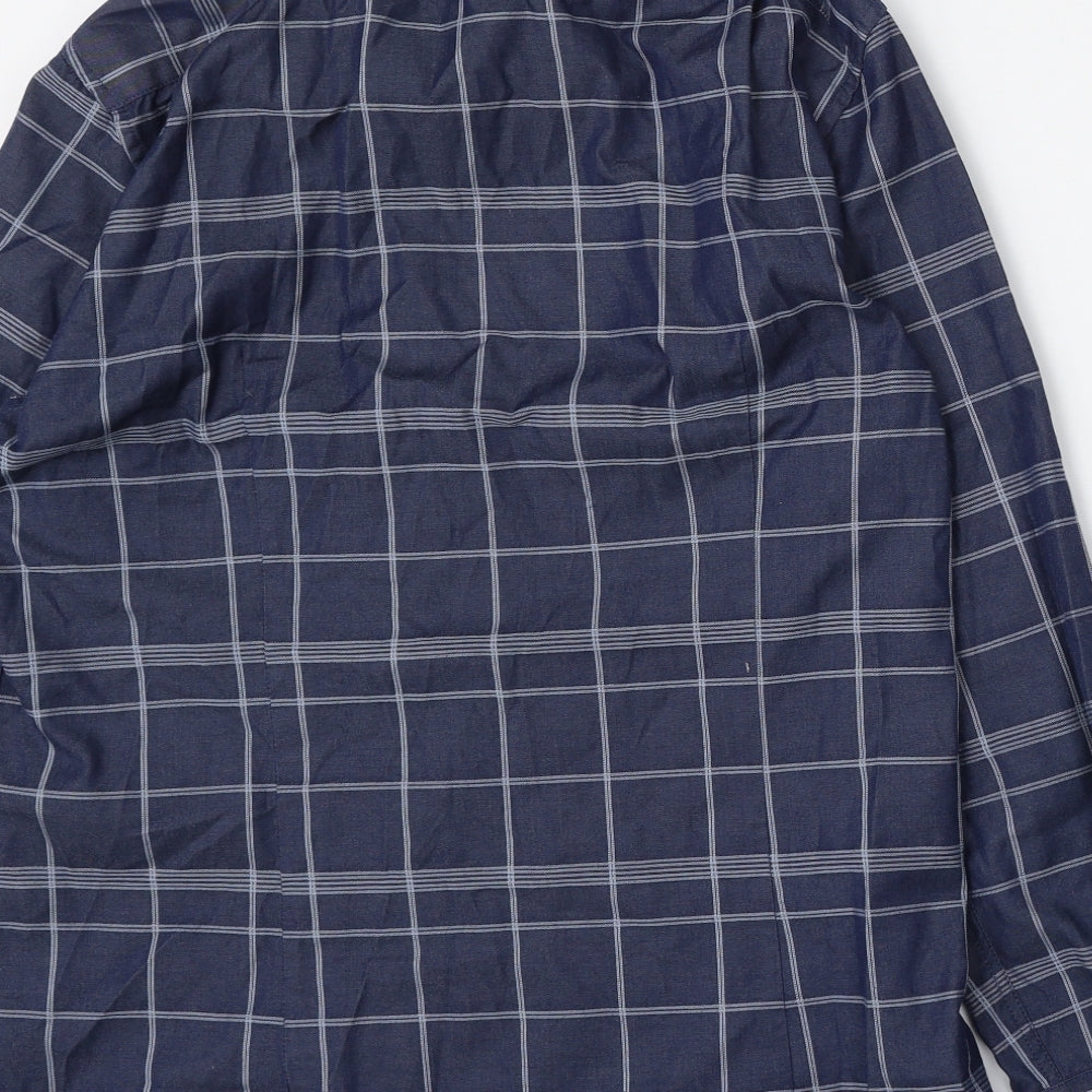 Vince Camuto Mens Blue Check Polyester Button-Up Size 16 Collared Button
