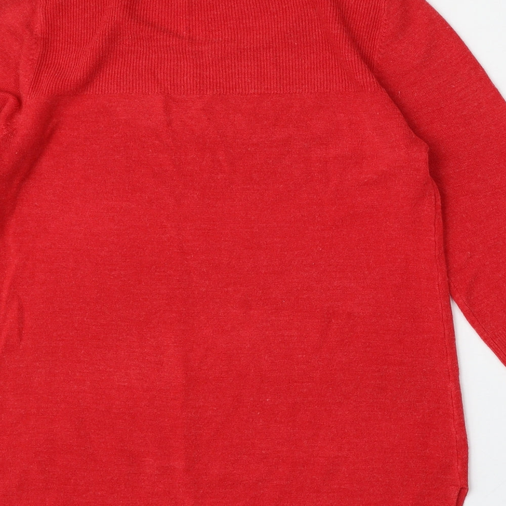 F&F Womens Red Round Neck Polyester Pullover Jumper Size L