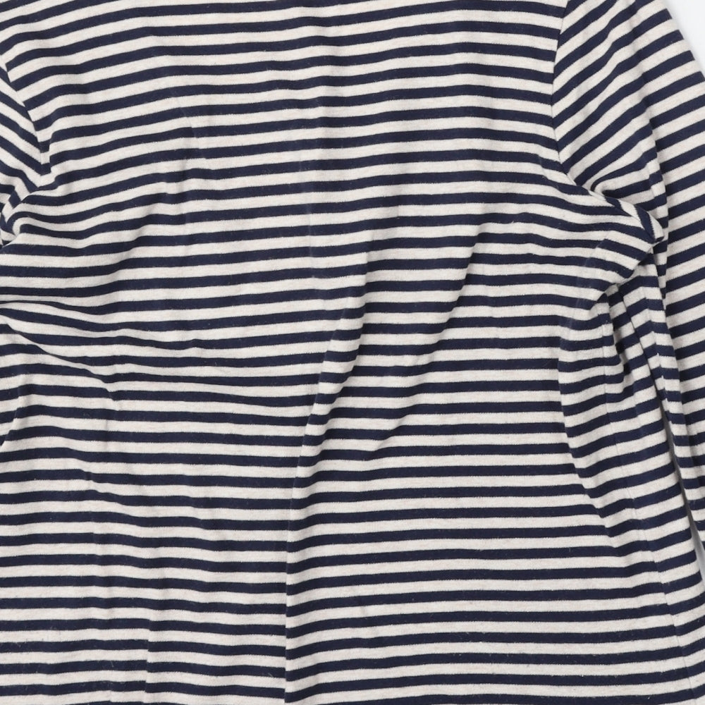 DASH Womens White Striped Polyester Basic T-Shirt Size M Round Neck