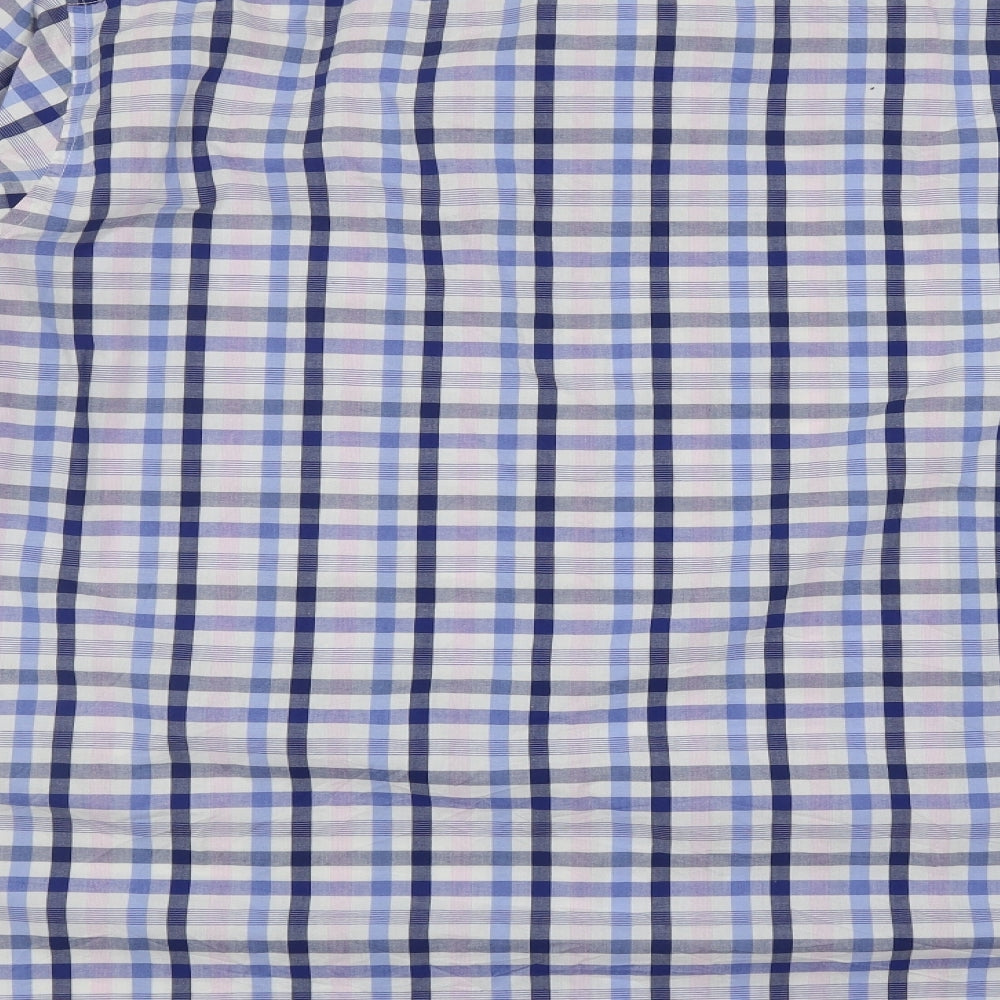 William & Brown Mens Blue Plaid Cotton Button-Up Size XL Collared Buckle