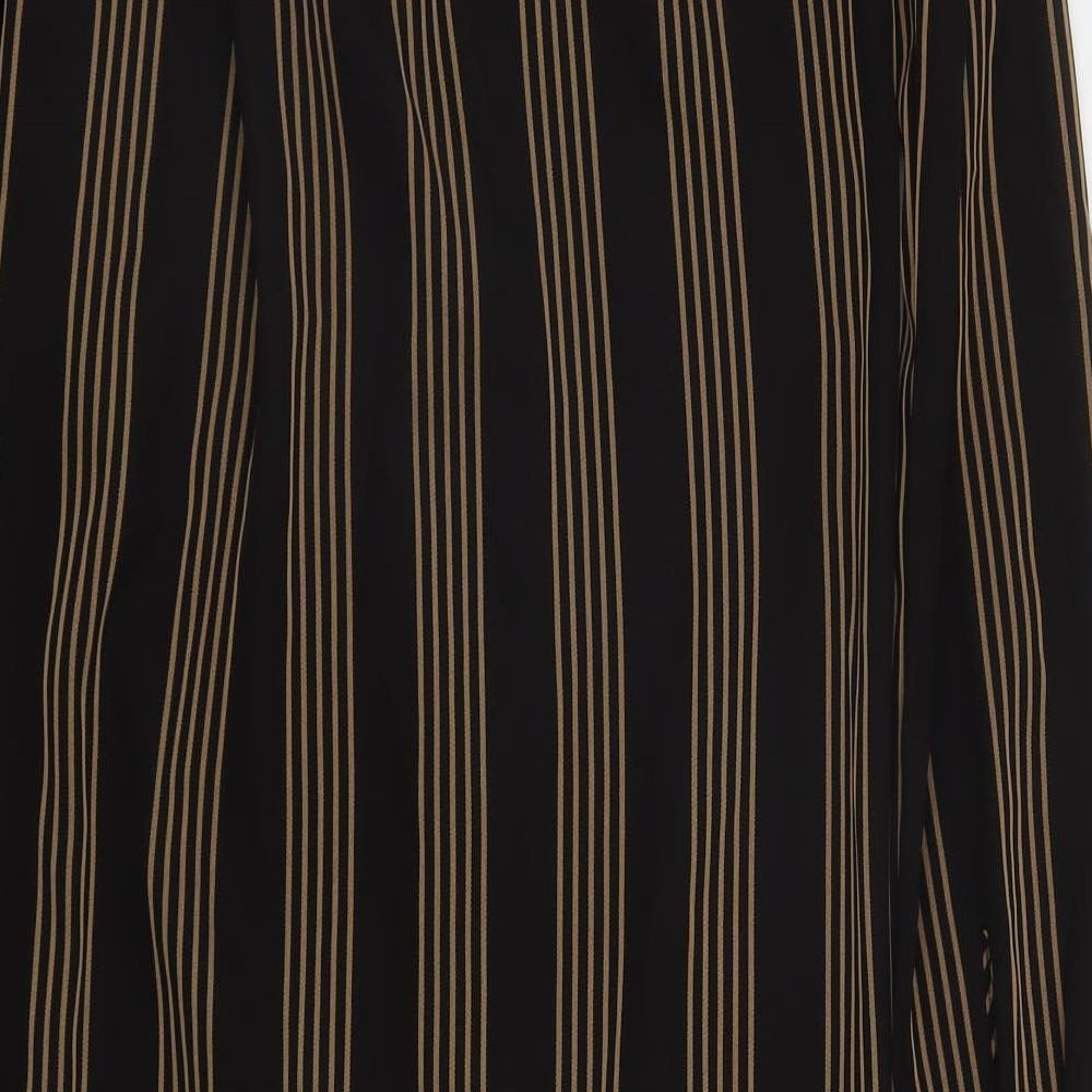 H&M Womens Brown Striped Polyester A-Line Size 8 V-Neck Button