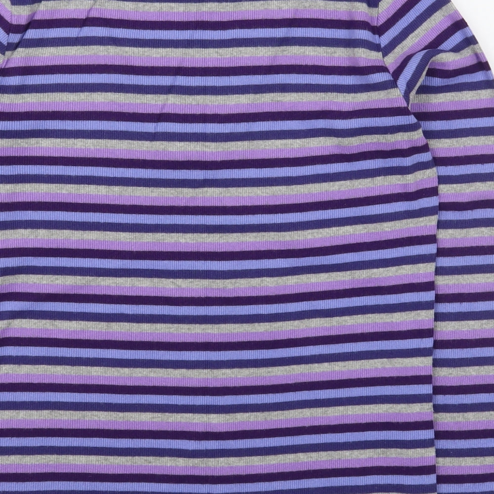 Spirit Womens Purple Square Neck Striped Cotton Pullover Jumper Size M
