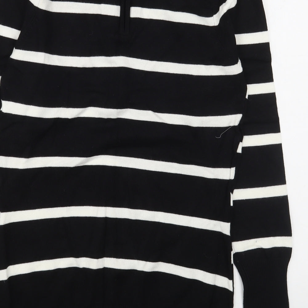 M&Co Womens Black Scoop Neck Striped Viscose Pullover Jumper Size M