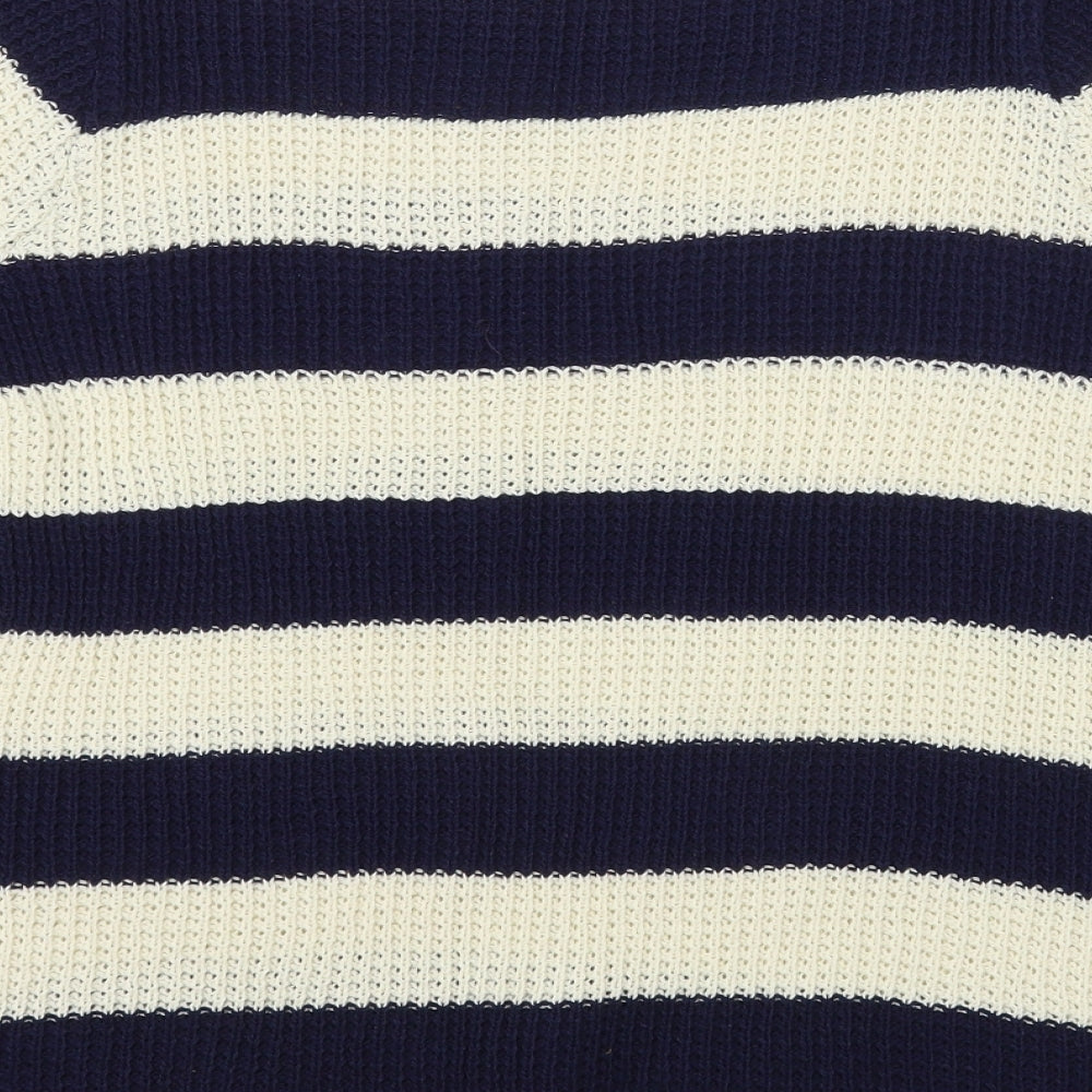 M&Co Womens Blue Boat Neck Striped Cotton Pullover Jumper Size M