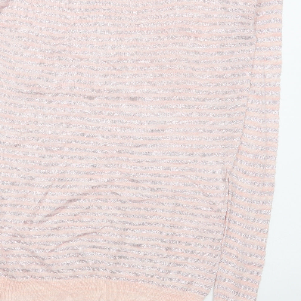 Jorli Womens Pink Boat Neck Striped Acrylic Pullover Jumper Size 4