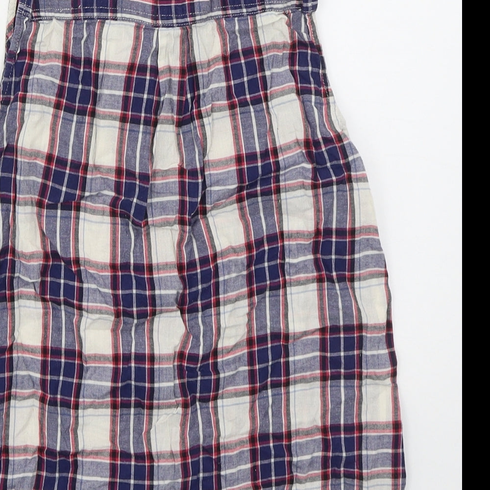 New Look Womens Blue Check Cotton Basic Button-Up Size 8 Collared