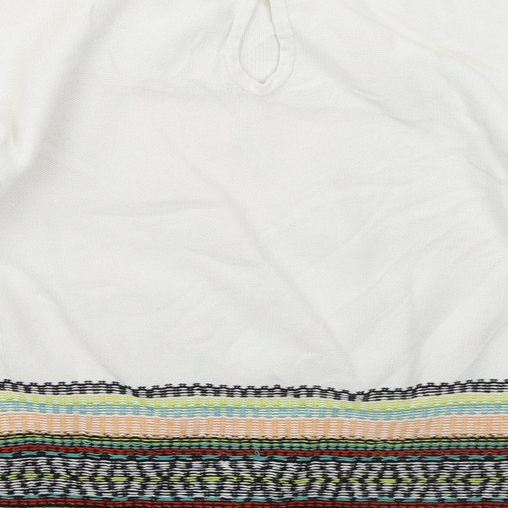 Marks & Spencer Womens White Crew Neck Geometric Cotton Pullover Jumper Size 10