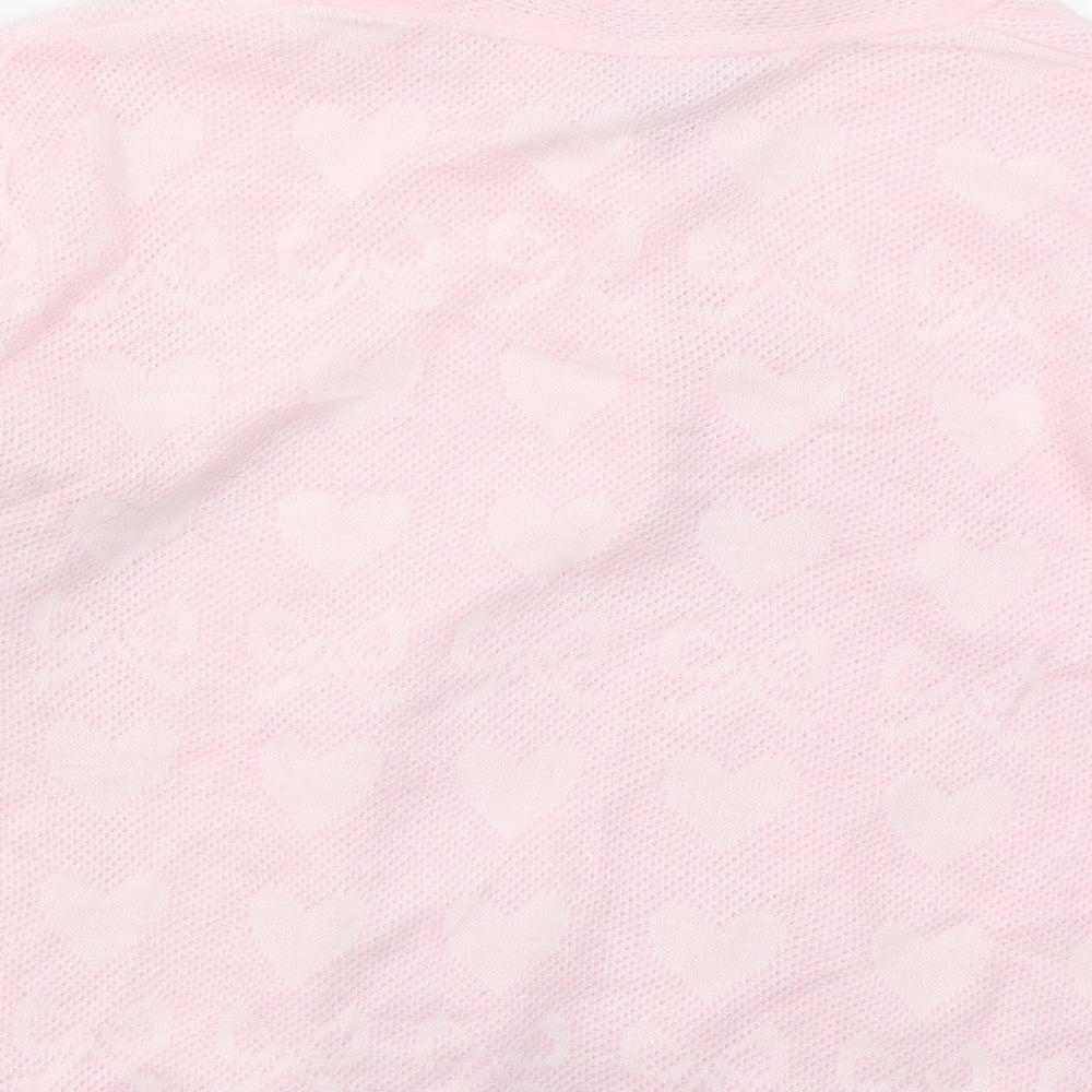 Lux Lux Womens Pink V-Neck Acrylic Cardigan Jumper Size M - Hearts