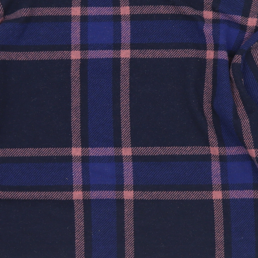 Marks & Spencer Womens Blue Crew Neck Plaid Polyester Pullover Jumper Size 10