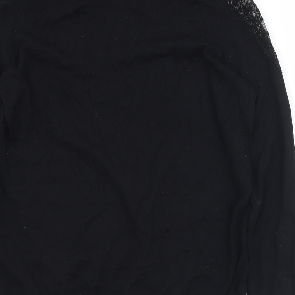 Geoerge Womens Black Round Neck Cotton Pullover Jumper Size 12 - Lace detail