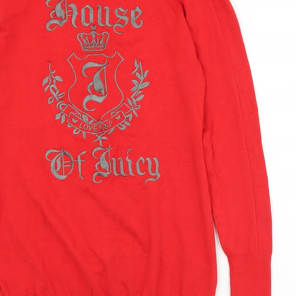 Lucy Couture Womens Red V-Neck Cotton Pullover Jumper Size M