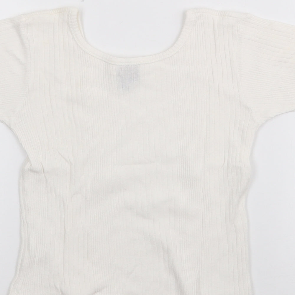 COCO Girls White Cotton Pullover T-Shirt Size 6 Years Scoop Neck