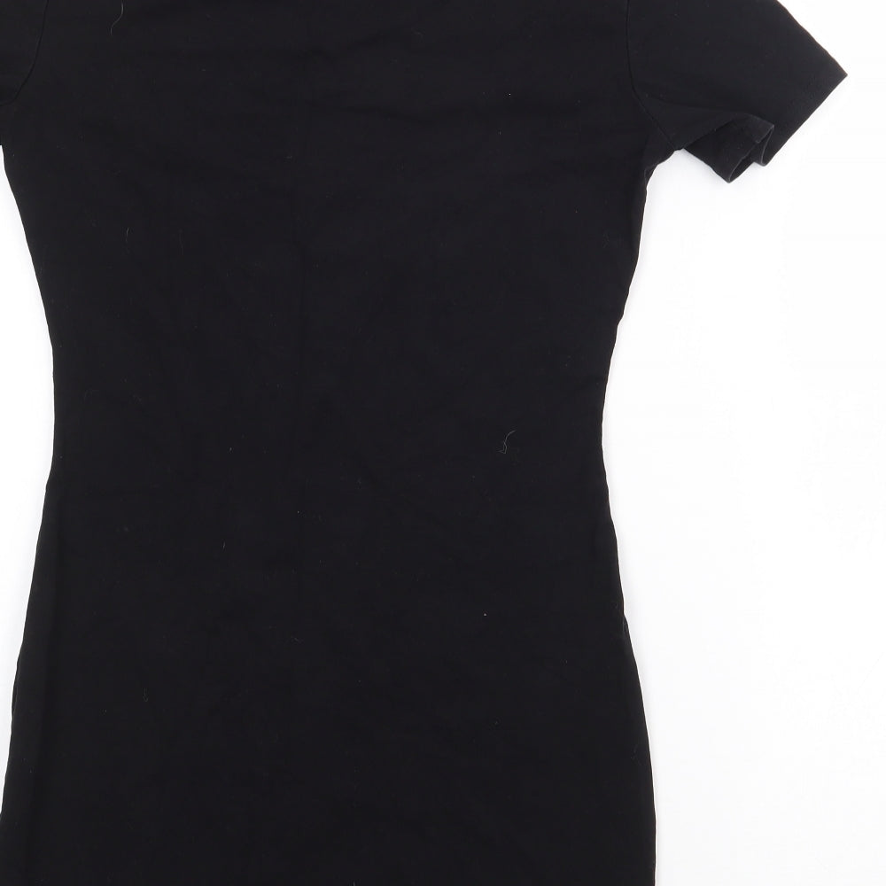 Preowrn Girls Black Cotton T-Shirt Dress Size M Round Neck