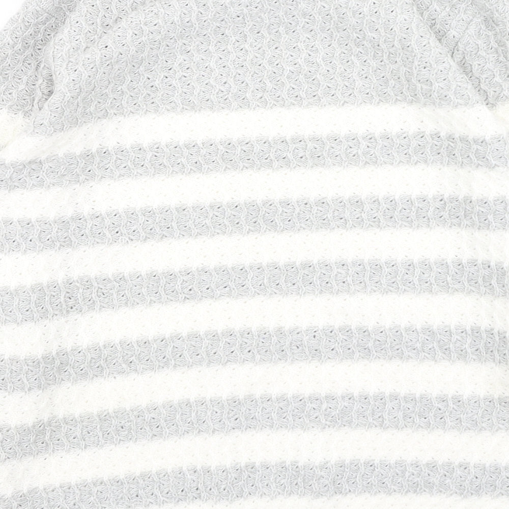 Hle Womens Grey Round Neck Striped Acrylic Pullover Jumper Size M