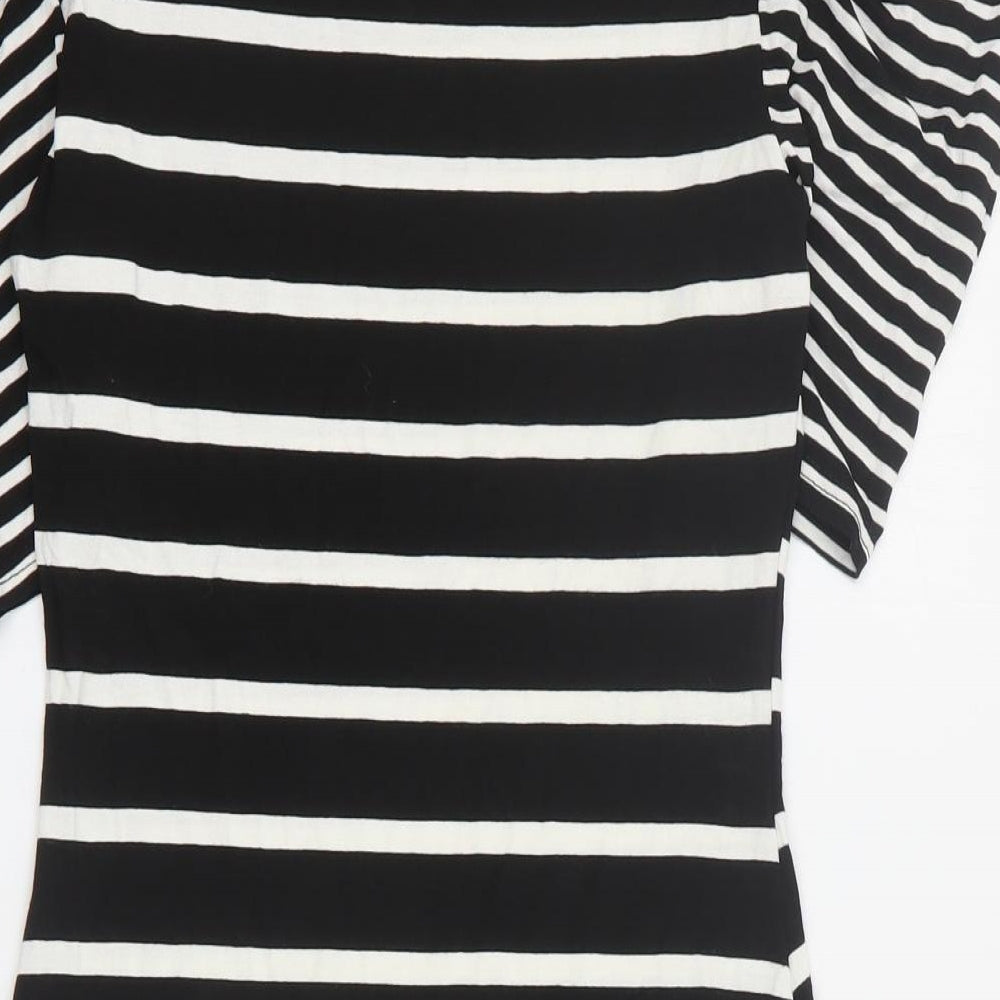 Exhibit Womens Black Striped Viscose Bodycon Size 10 Round Neck Pullover