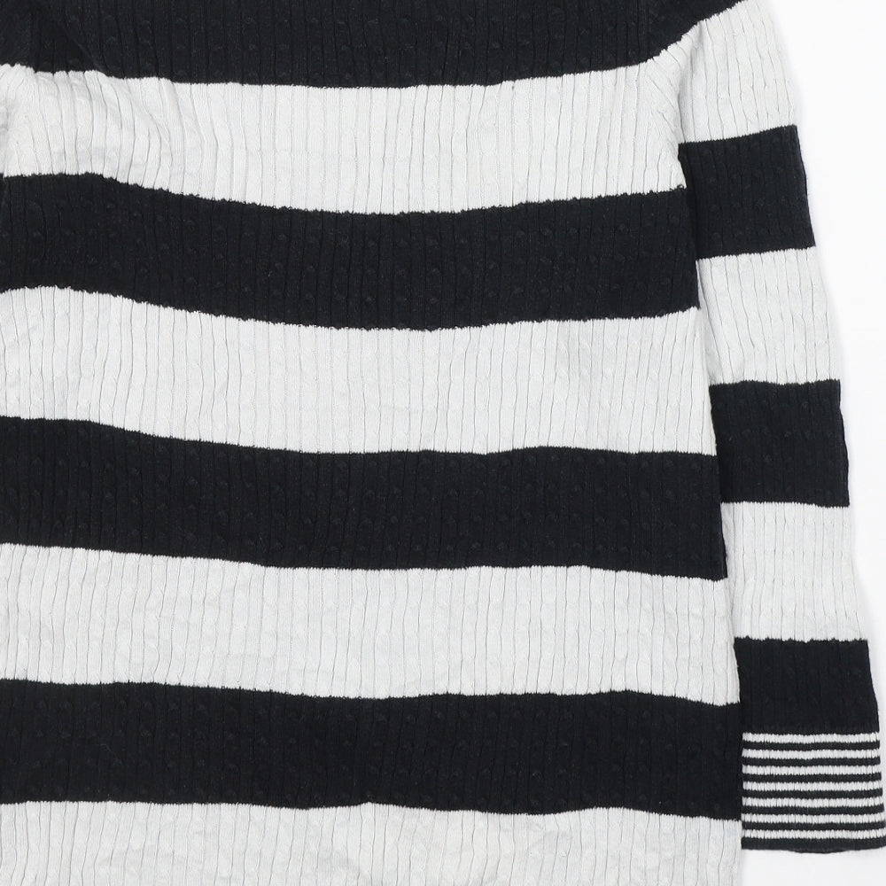 Jeanne Pierre Womens Black Round Neck Striped Cotton Pullover Jumper Size L