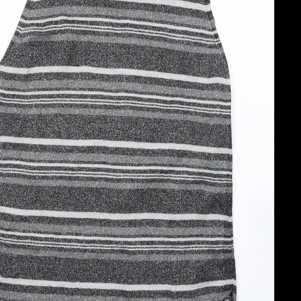 Peacocks Womens Grey Round Neck Striped Viscose Tunic Jumper Size 16