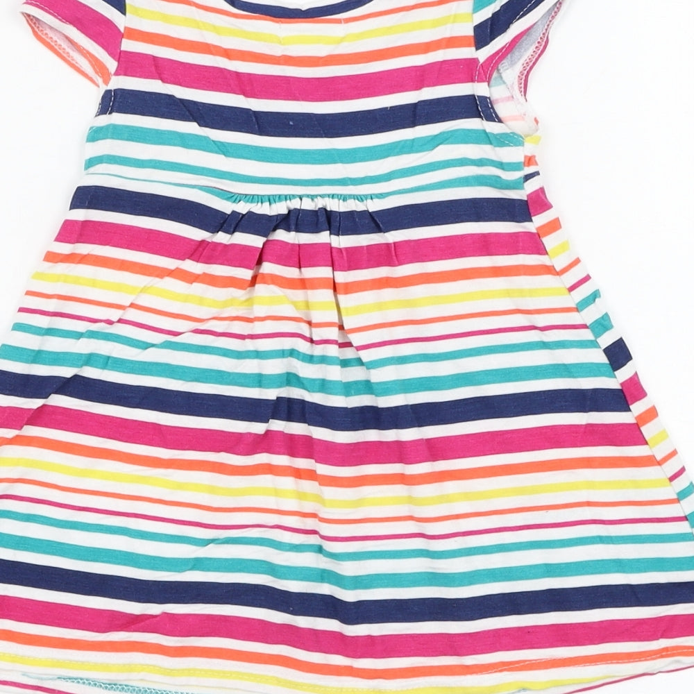 M&Co Girls Ivory Striped Viscose Skater Dress Size 9-12 Months Round Neck Pullover