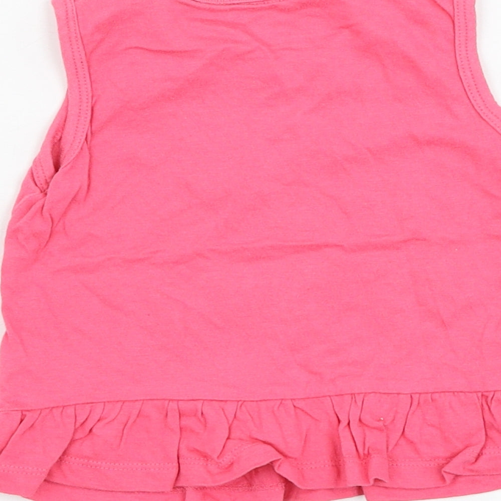 Primark Girls Pink Cotton Basic Tank Size 12-18 Months Round Neck Pullover - Smile