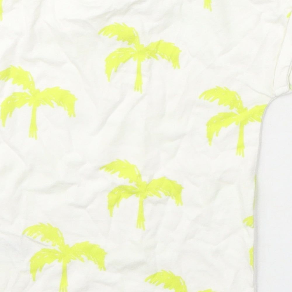 Next Girls Ivory Cotton Basic T-Shirt Size 6-9 Months Crew Neck - Palm Tree Print