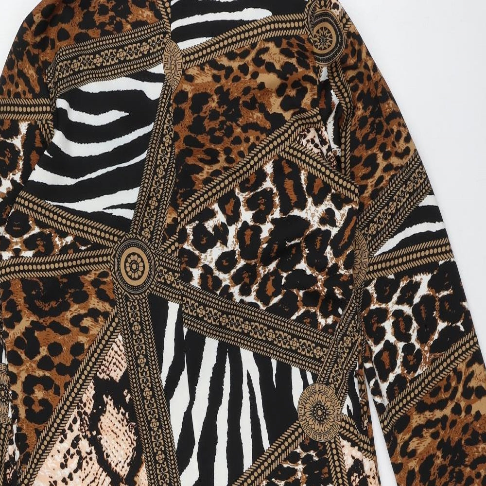RESZKA Womens Multicoloured Animal Print Viscose A-Line Size 6 Round Neck