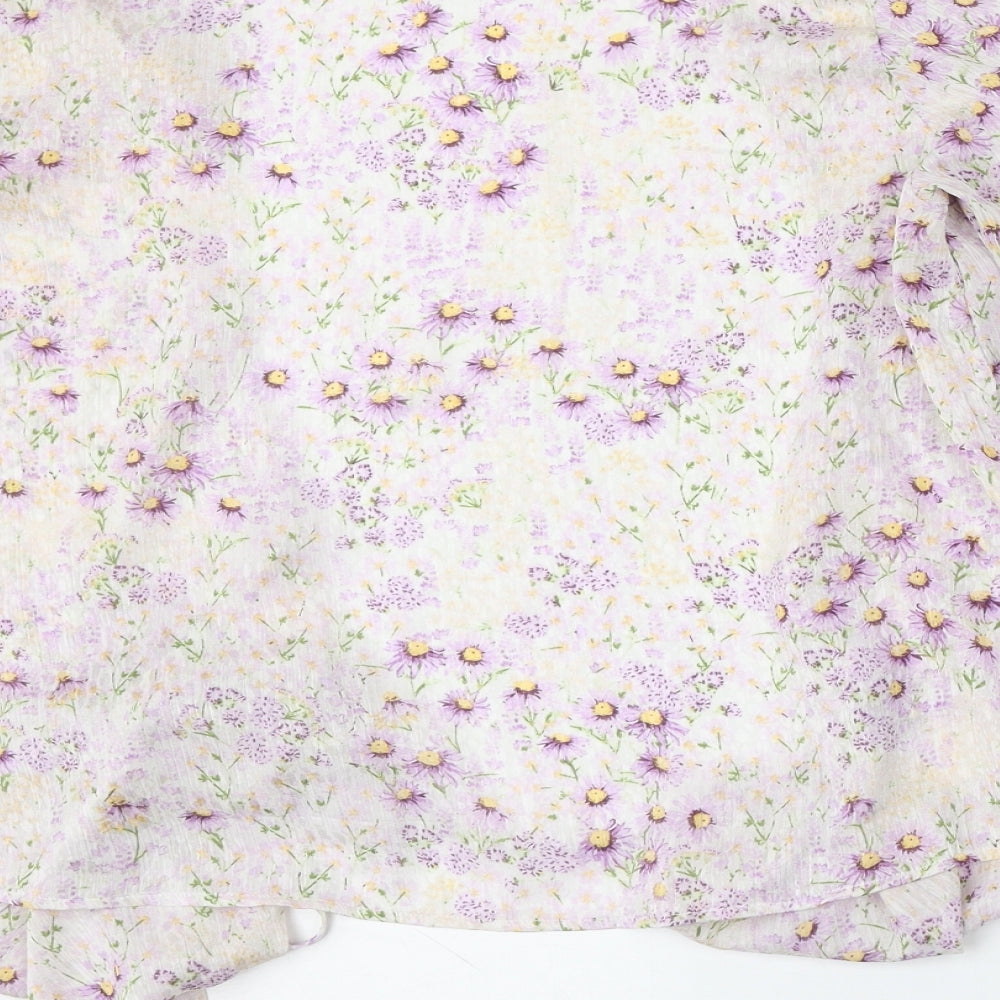 H&M Womens Purple Round Neck Floral Polyester Cardigan Jumper Size L