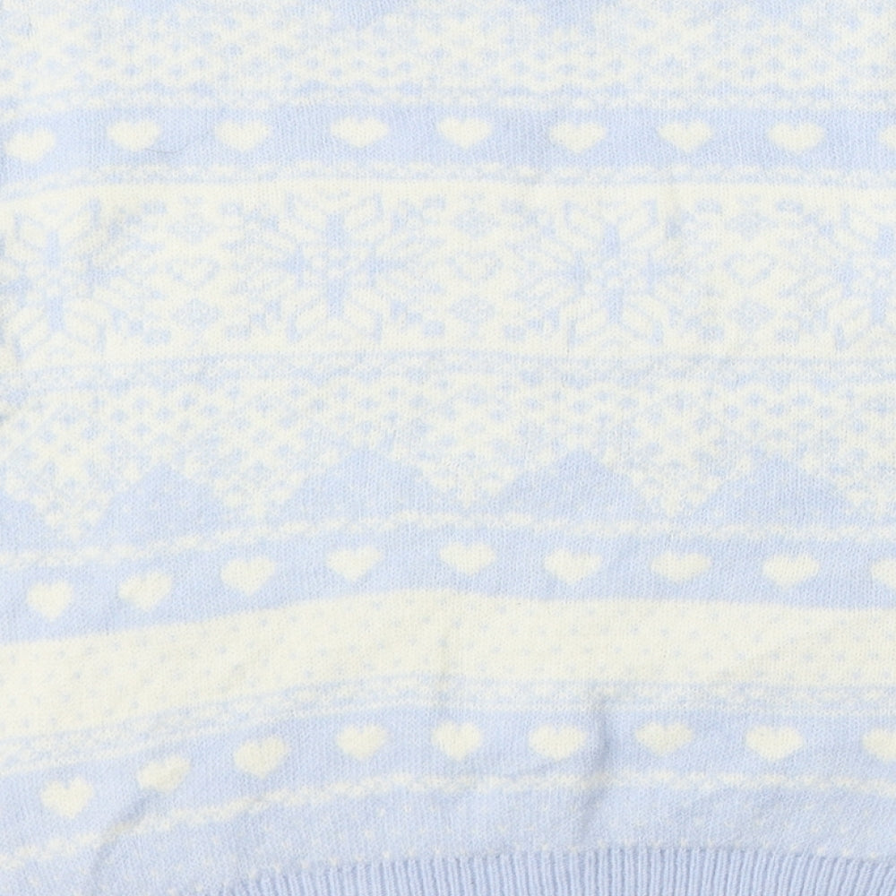 Matalan Womens Blue Round Neck Geometric Acrylic Pullover Jumper Size S