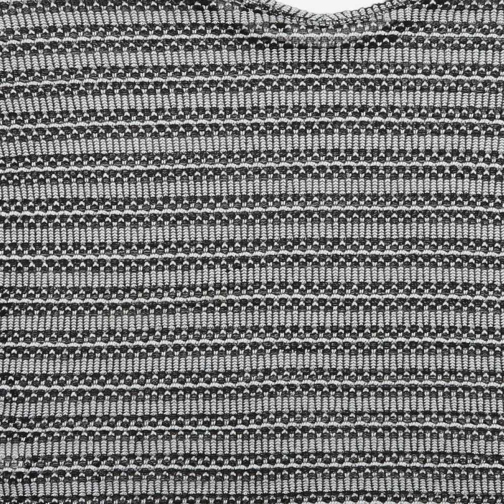 NEXT Womens Grey Scoop Neck Striped Polyester Pullover Jumper Size 14