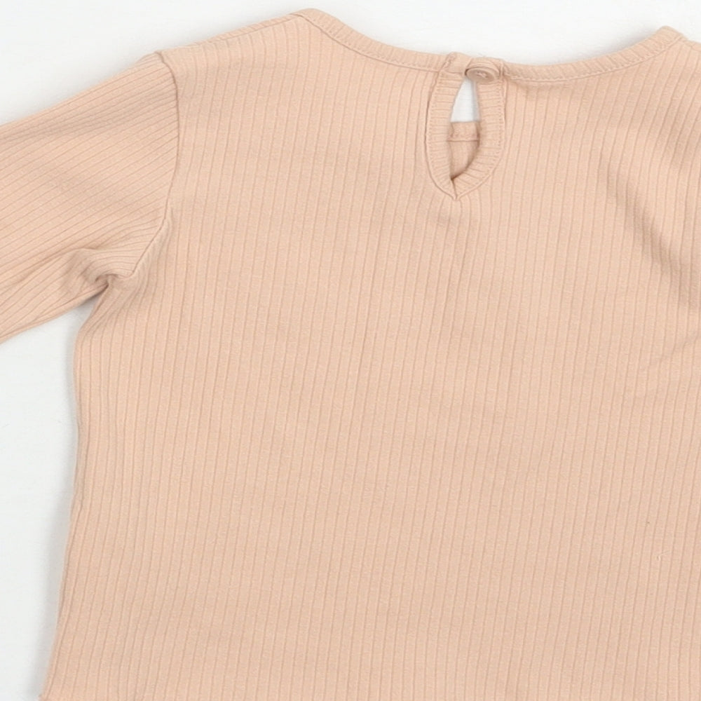 Primark Baby Pink Cotton Pullover T-Shirt Size 12-18 Months Crew Neck Button