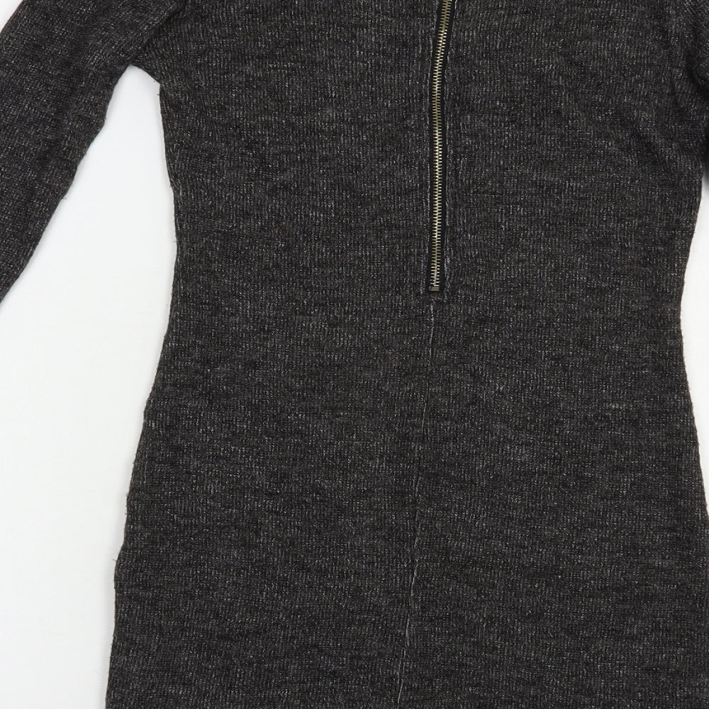 Glamor Womens Grey Boat Neck Polyamide Tunic Jumper Size 10 - Chain Detail