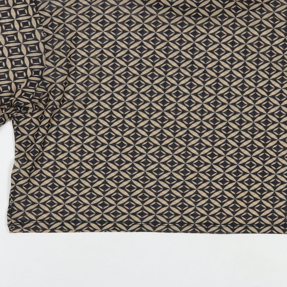 Miss Selfridge Womens Beige Geometric Polyester Cropped Blouse Size 14 Mock Neck