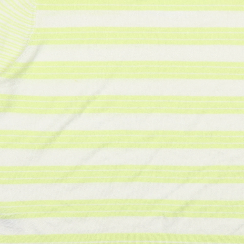 Marks & Spencer Womens White Crew Neck Striped Acrylic Pullover Jumper Size 14