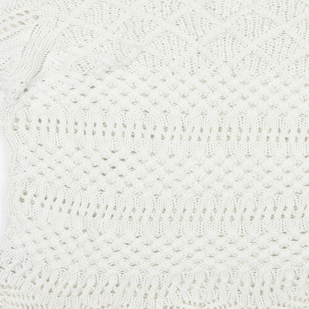 Amaryllis Womens White V-Neck Cotton Pullover Jumper Size XL