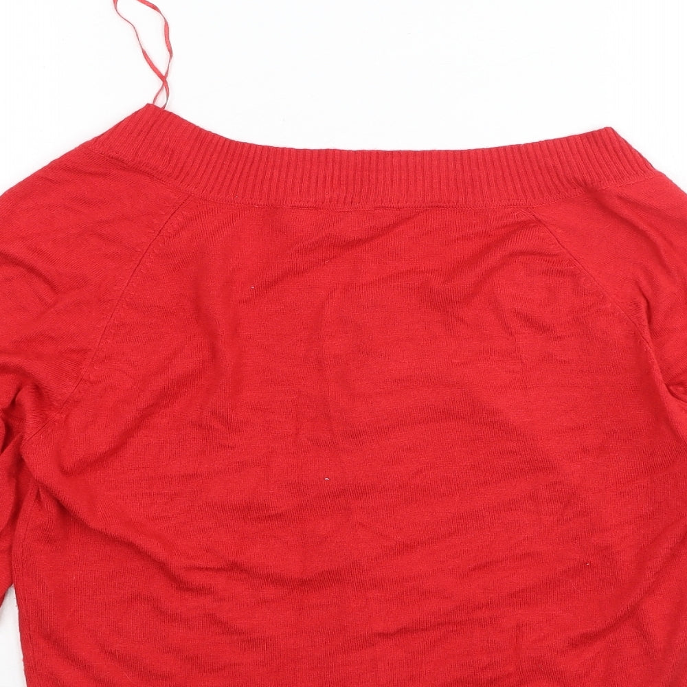 J.Taylor Womens Red Round Neck Viscose Cardigan Jumper Size 16