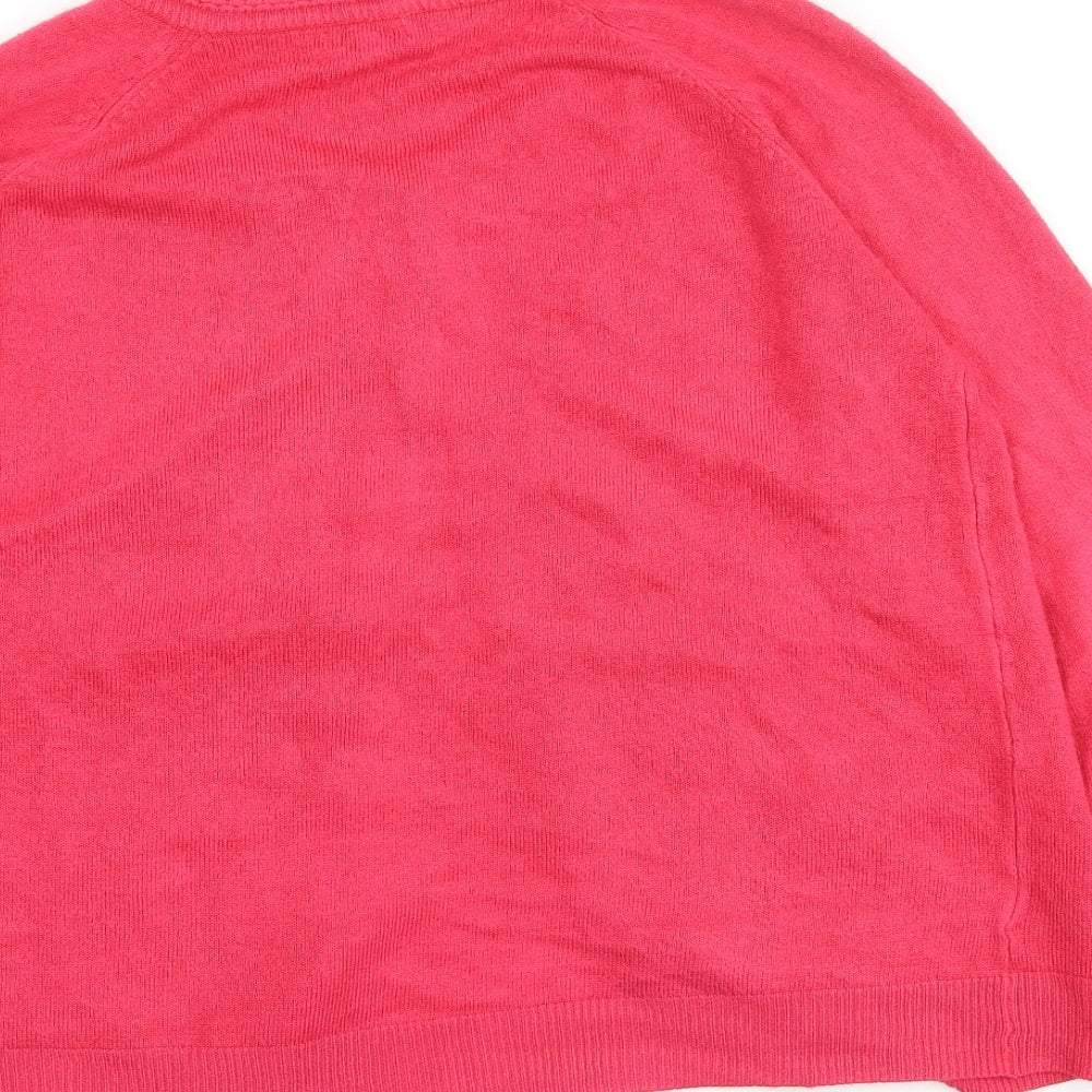 Text Womens Pink Round Neck Acrylic Cardigan Jumper Size M