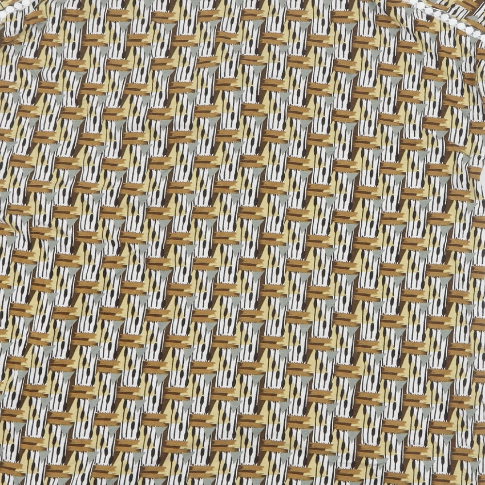 NEXT Womens Yellow Geometric Viscose Basic T-Shirt Size 10 V-Neck