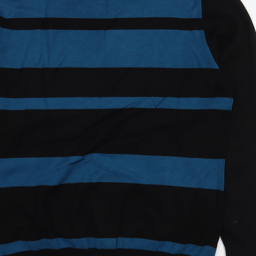 Mudflower Womens Blue Scoop Neck Striped Viscose Pullover Jumper Size XL