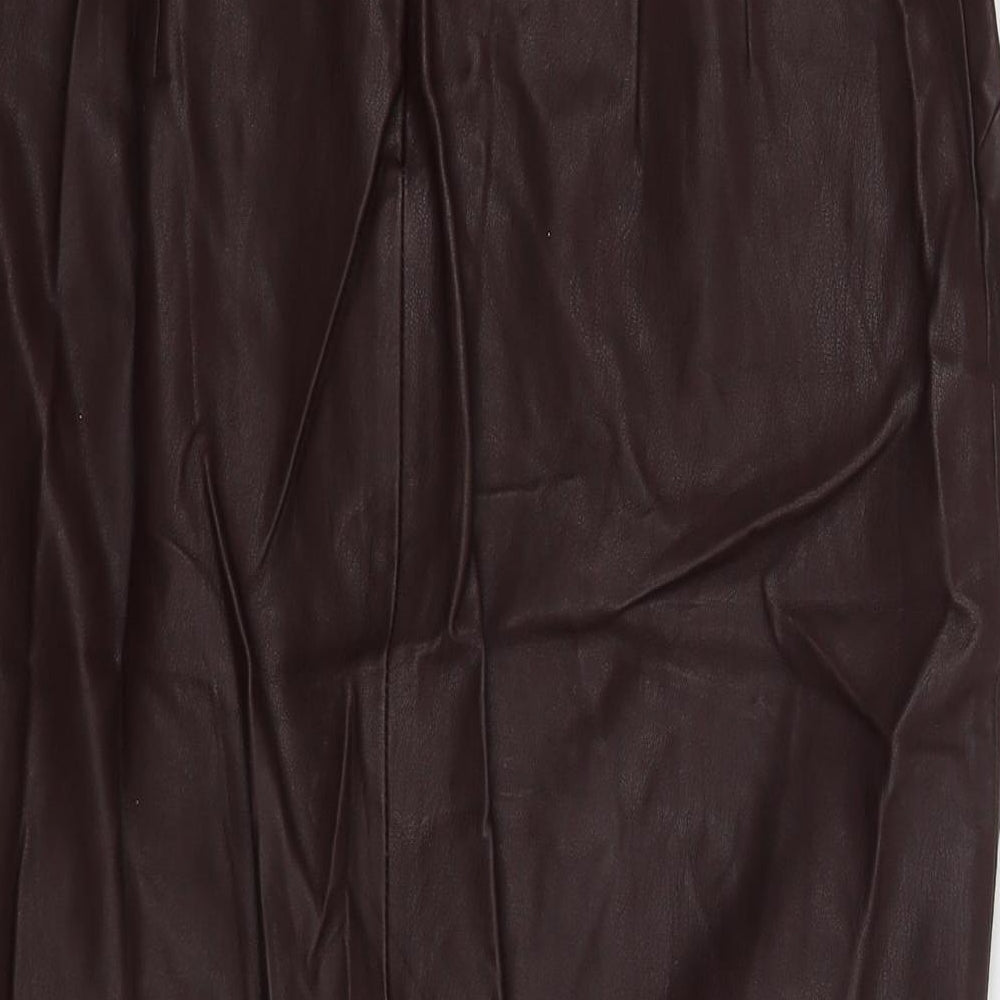 Zara Womens Brown Polyurethane Straight & Pencil Skirt Size S Zip