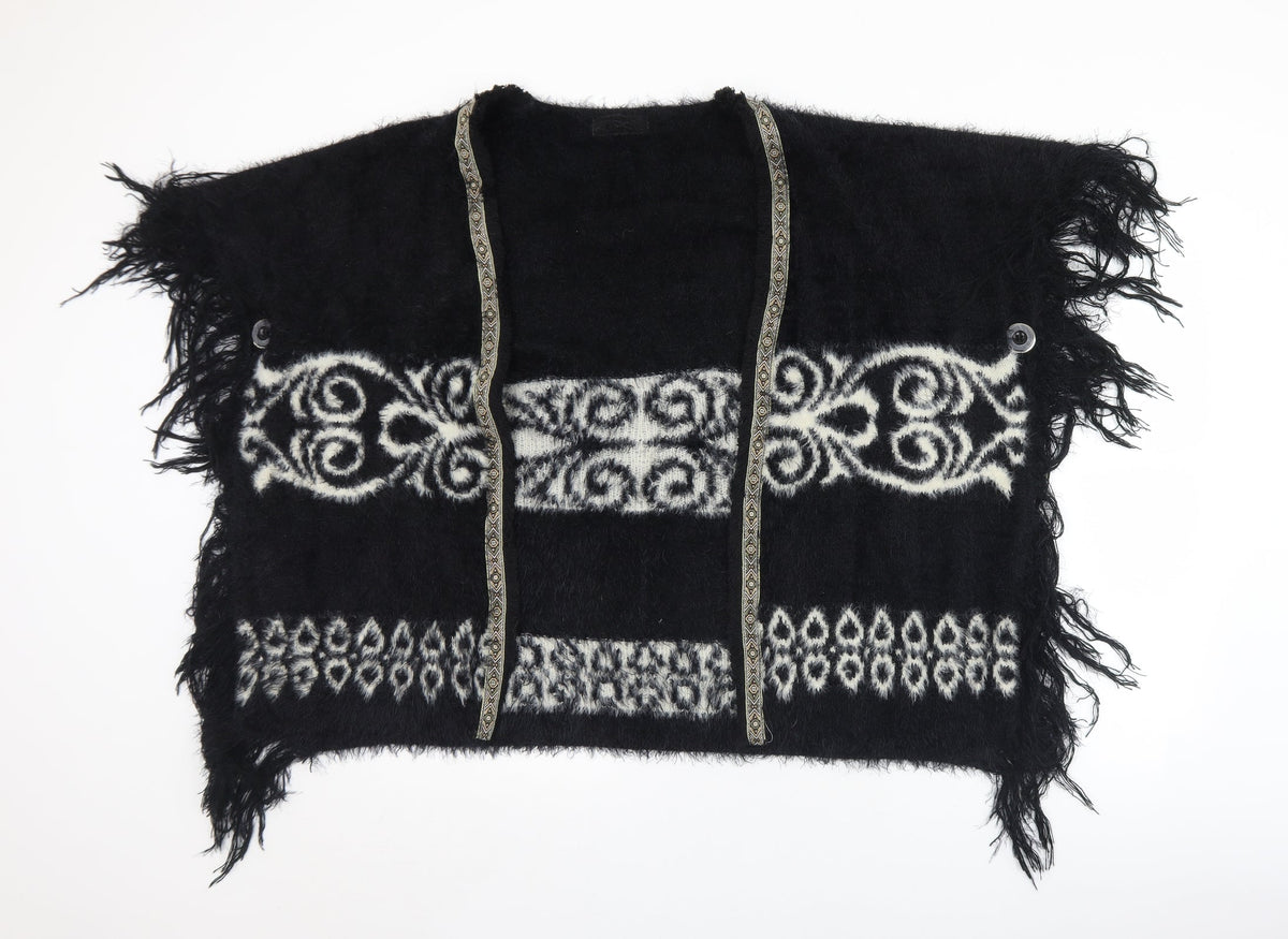 TU Womens Black Geometric Polyamide Shawl/Wrap