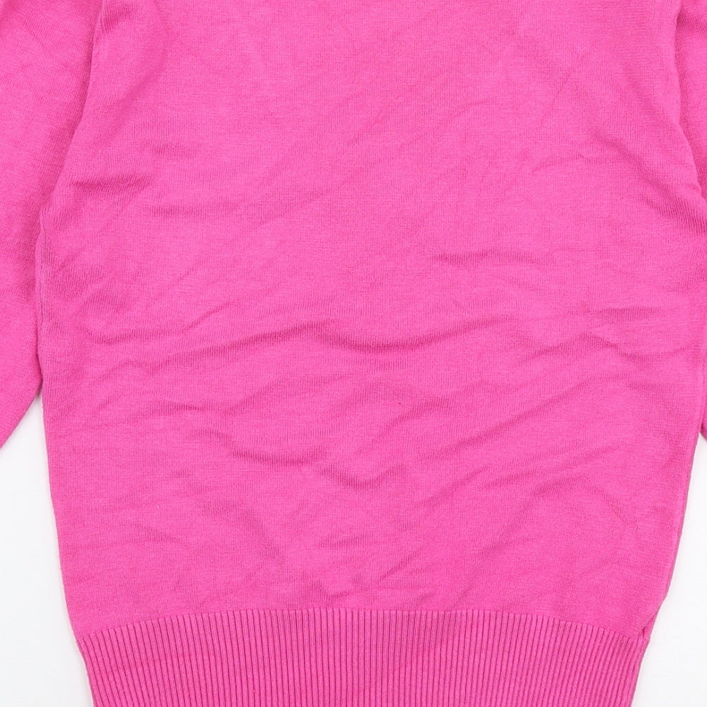 Preworn Womens Pink V-Neck Polyester Pullover Jumper Size S