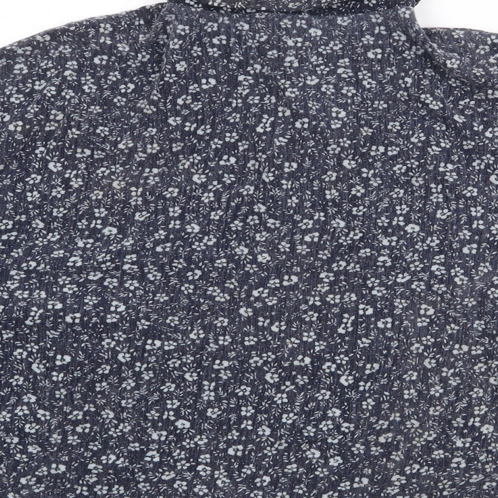 Pull & Bear Womens Blue Floral Viscose Cropped Blouse Size S Collared