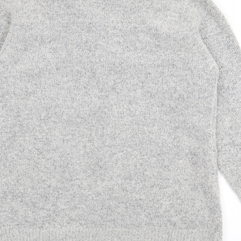 Text Womens Grey Roll Neck Polyester Cardigan Jumper Size M