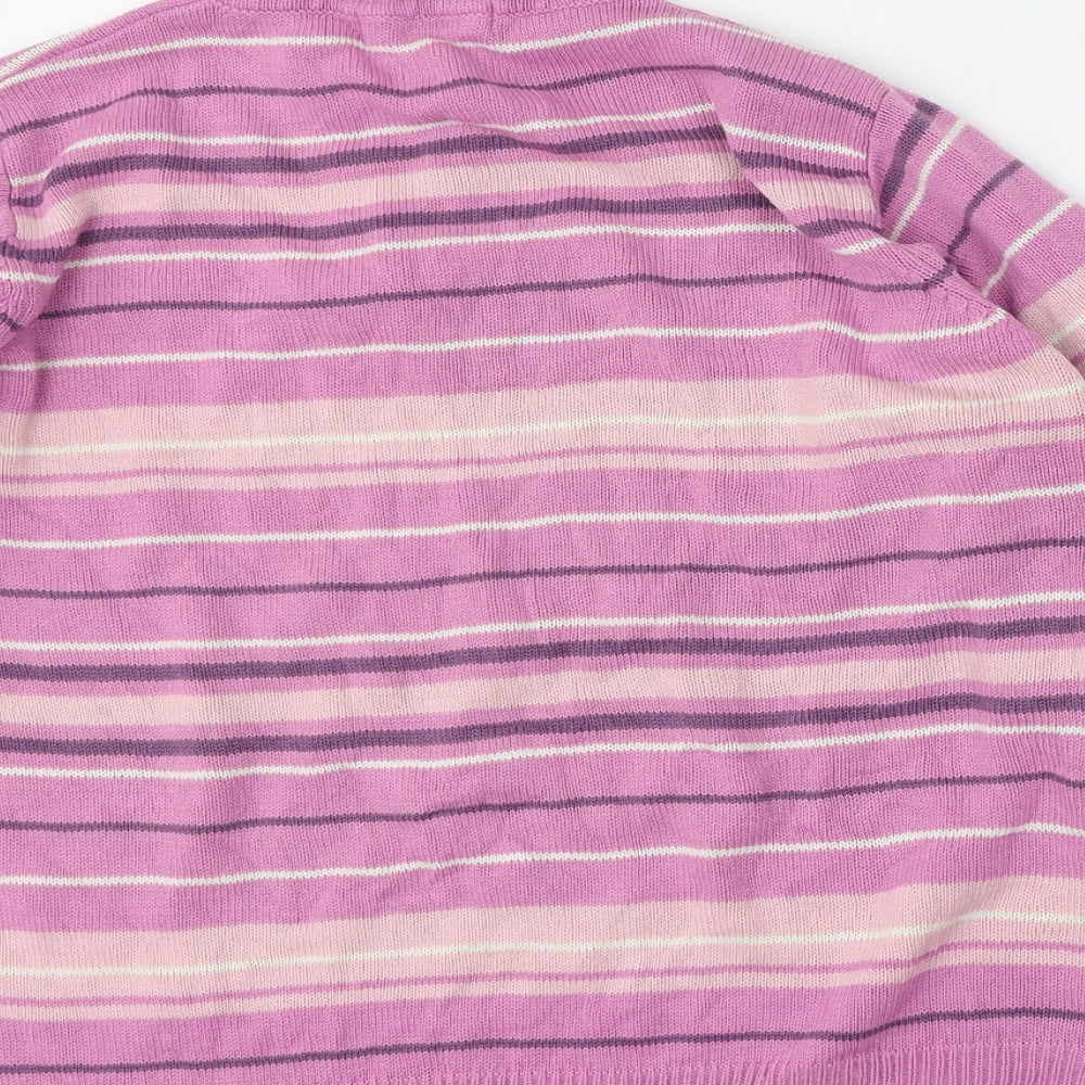 EWM Womens Pink Collared Striped Acrylic Pullover Jumper Size L