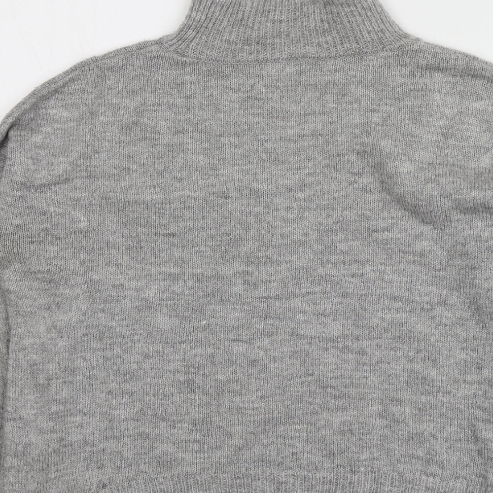New Look Womens Grey Roll Neck Floral Acrylic Pullover Jumper Size S