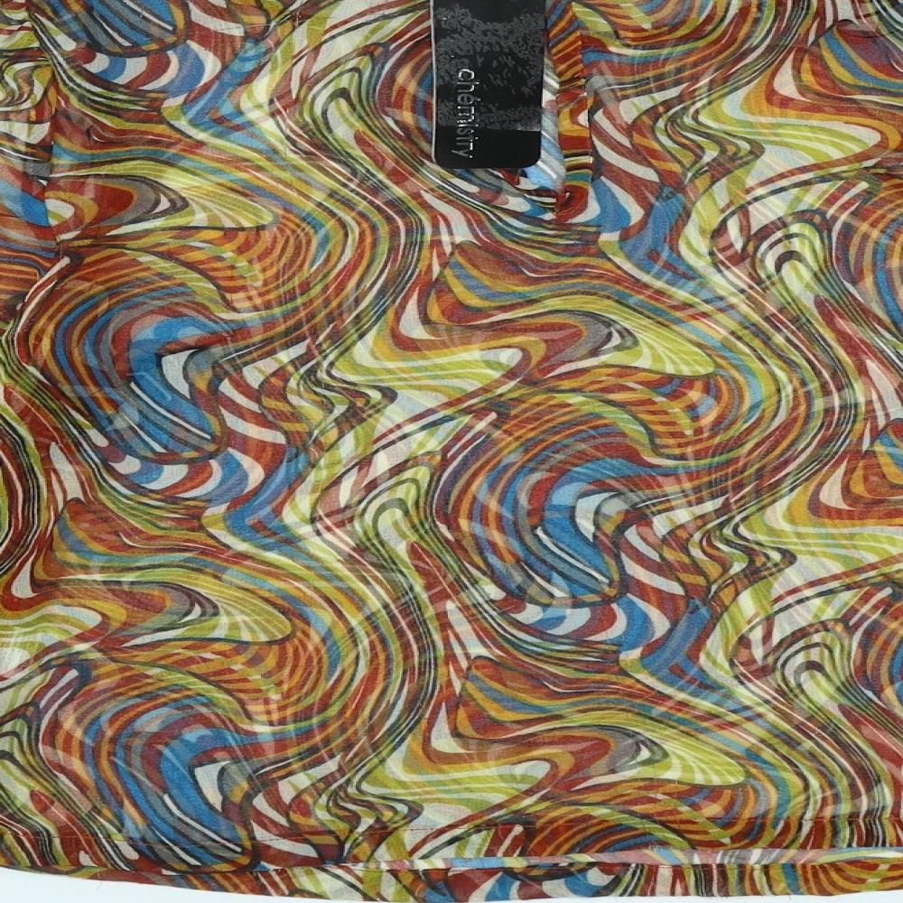 Chemistry Womens Multicoloured Geometric Polyester Basic Blouse Size XS Round Neck