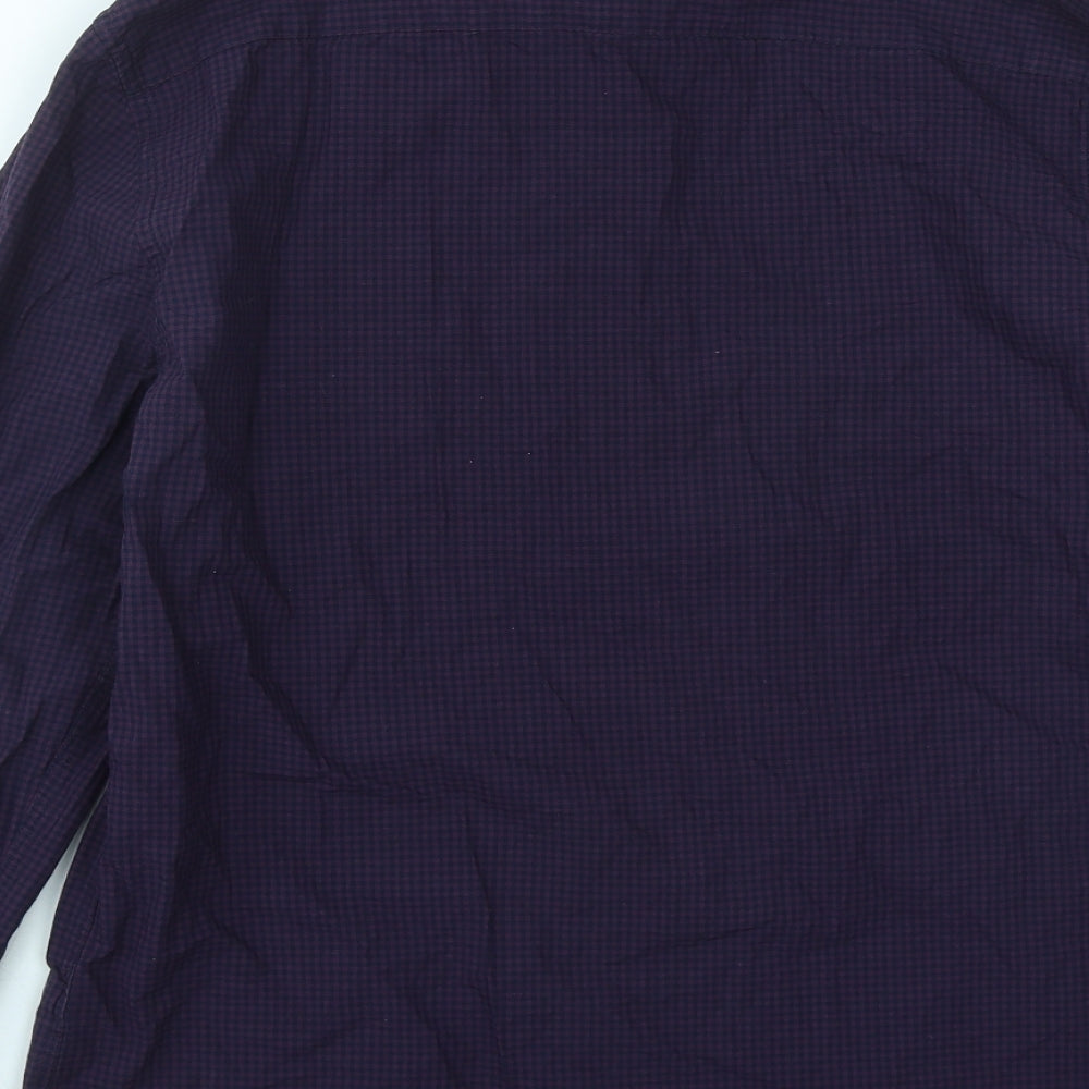 Marks & Spencer Mens Purple Plaid Cotton Button-Up Size M Collared Button