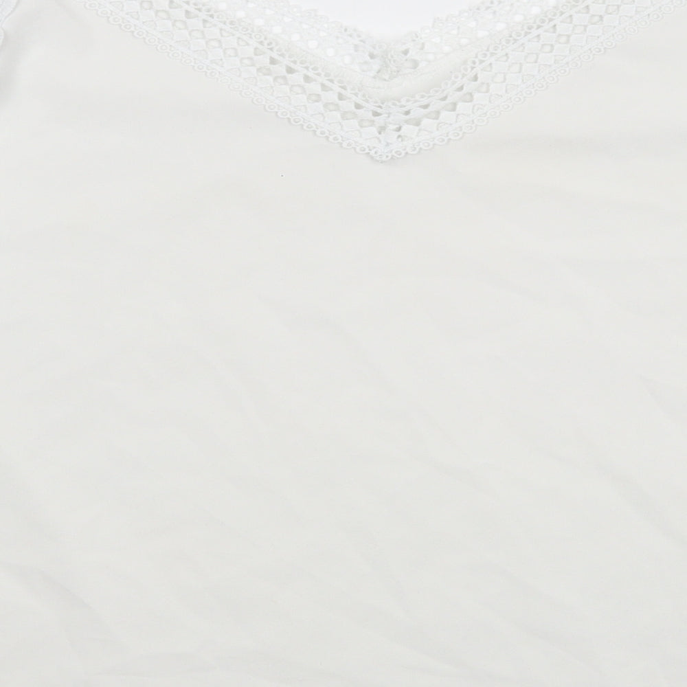 Preworn Womens White Polyester Basic Blouse Size L V-Neck