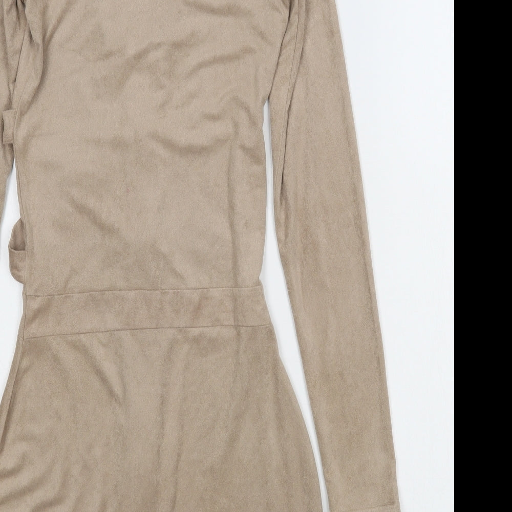HOT!MESS Womens Beige Polyester Bodycon Size XS V-Neck Zip