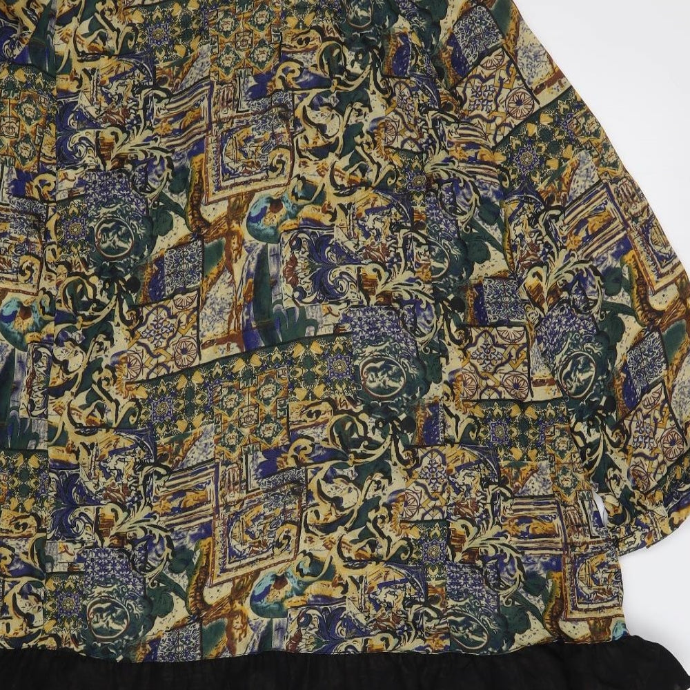 IZABEL Womens Multicoloured Geometric Viscose Fit & Flare Size 12 Scoop Neck Button