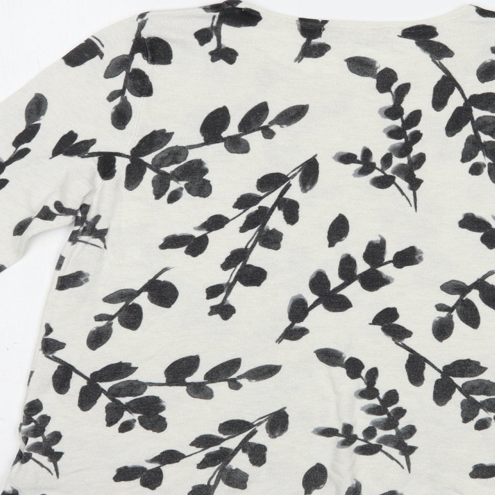 Marks & Spencer Womens White Crew Neck Floral Viscose Pullover Jumper Size 12